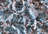 Scarf sea green mesh with beige bobbles